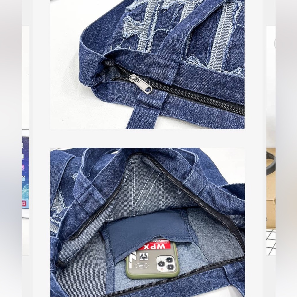 Denim Tote Bag Gentle Youth Crossbody Bag Shoulder Bag Distressed Blue NWOT - Picture 13 of 14